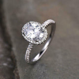2.35ct Engagement Ring Oval Cut Diamond Round Accent Halo 14k White Gold Finish