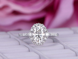 1.6ct Oval Cut Diamond Engagement Ring Halo Women Solitaire 14k WhiteGold Finish