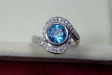 2.25ct Engagement Ring Round Cut Blue Topaz Swirl Twist 14k White Gold Finish
