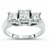 2.25ct Princess Cut Diamond Three Stone Engagement Ring 14K White Gold Finish