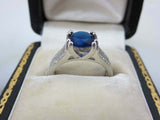 1.7ct Round Cut Blue Sapphire Engagement Ring Split Shank 14k White Gold Finish