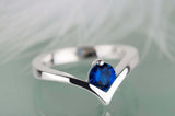 0.5ct Round Blue Sapphire Engagement Ring Solitaire Curved 14k White Gold Finish