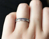 1.5ct Round Cut Blue Sapphire Wedding Bands Milgrain Eternity 14k WhiteGold Over