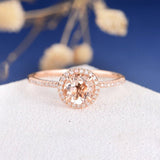 2ct Round Cut Simulated Peach Morganite Halo Engagement Ring 14k RoseGold Plated