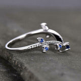 0.5ct Wedding Band Round Cut Blue Sapphire Curved Leaf Bridal 14k WhiteGold Over