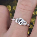 1.2ct Round Cut Diamond Engagement Ring Floral Leaf Solitaire 14k WhiteGold Over