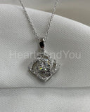 1ct Round Cut Moissanite Floral Pendant with Chain 14k White Gold Plated