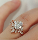 2.2ct Oval Simulated Diamond Cluster Crown Bridal Ring Set 14k Rose Gold Plated