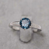 2.1ct Round Cut London Blue Topaz Solitaire with Accent Ring 14k White Gold Over