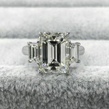 3.5Ct Emerald Cut Diamond Trapezoid Accent Engagement Ring 14K White Gold Finish