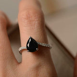 1.7ct Pear Cut Black Diamond Swirl with Accents Design Ring 14k WhiteGold Finish