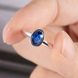 1.4ct Oval Blue Sapphire Engagement Ring Bezel Set Solitaire 14k White Gold Over
