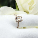 2.3ct Emerald Cut Peach Morganite Engagement Ring Halo 14k Yellow Gold Finish