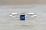 1.2ct Princess Cut Blue Sapphire Engagement Ring Solitaire 14k White Gold Finish