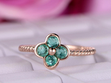 1ct Round Green Emerald Engagement Ring Braided Flower Clover 14k Rose Gold Over