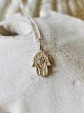 0.3ct Round Cut Moissanite Hamsa Hand of God Pendant Chain 14k White Gold Plated