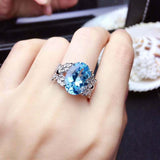 3ct Oval Cut Blue Aquamarine Solitaire Leaf Petal Accent Ring 14k WhiteGold Over