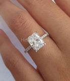 2.45ct Radiant Cut Simulated Diamond Hidden Halo Ring 14k White Gold Plated