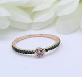 1ct Round Cut Diamond Engagement Ring Green Emerald Accent 14k Rose Gold Finish