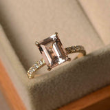 1.3ct Emerald Cut Peach Morganite Round Diamond Accent Ring 14k Yellow Gold Over