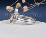 2ct Pear Cut Simulated Peach Morganite Crown Bridal Set 14k White Gold Plated