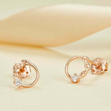 0.05ct Round Cut VVS1D Diamond Leaves Minimal Stud Earrings 14k Rose Gold Finish