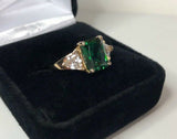2.3ct Engagement Ring Radiant Cut Emerald Diamond Trilogy 14k Yellow Gold Finish