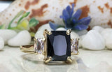 2.5ct Engagement Ring Radiant Cut Black Diamond Trilogy 14k Yellow Gold Finish