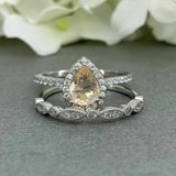 2.1ct Pear Peach Morganite Halo Bridal Set Engagement Ring 14k White Gold Finish