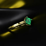 0.5Ct Princess Cut Green Emerald Kite Set Solitaire Ring 14K Yellow Gold Finish