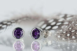 1ct Round Cut Purple Amethyst Bezel Solitaire Stud Earrings 14k WhiteGold Finish