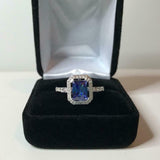 2.3ct Engagement Ring Radiant Cut Blue Tanzanite Diamond Halo 14k WhiteGold Over