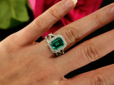 4ct Green Emerald Bridal Set Engagement Ring Vintage Band 14k White Gold Finish