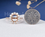 2.2ct Oval Stone Ring Setting Round Moissanite Semi Mount 14k Rose Gold Plated
