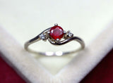 0.46ct Round Cut Pink Ruby Swirl Trilogy Engagement Ring 14k White Gold Finish