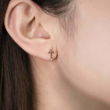 1ct Round Cut Black Diamond Cross Design Stud Earrings Women 14k RoseGold Finish