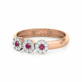 1ct Engagement Ring Round Cut Pink Ruby Floral Cluster 14k Rose Gold Finish