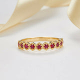 1ct Round Cut Pink Ruby Wedding Band Ring Hexagon Stackable 14k Yellow Gold Over