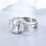 2.5ct Radiant Cut VVS1 Diamond Bridal Set Engagement Ring 14k White Gold Finish