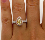 3Ct Pear Cut Yellow Sapphire Accent Halo Engagement Ring 14K Dual Tone Gold Over