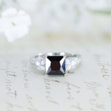 2ct Princess Cut Black Diamond Accent Trilogy Engagement Ring 14k WhiteGold Over