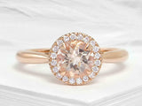 2ct Engagement Ring Round Cut Peach Morganite Halo Solitaire 14k RoseGold Finish