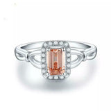 2.15ct Emerald Cut Peach Morganite Halo Split Shank Ring 14k White Gold Finish