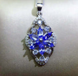 3ct Tanzanite Marquise Cut Floral Cocktail Pendant 14k White Gold Over NO CHAIN