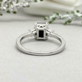 2.2ct Radiant Cut Black Diamond Solitaire with Accent Ring 14k White Gold Finish