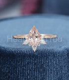 1ct Pear Cut Simulated Peach Morganite Crown Engagement Ring 14k RoseGold Plated