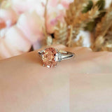 3ct Oval Cut Peach Morganite Engagement Ring 14k White Gold Finish Solitaire