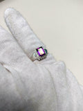2.1ct Engagement Ring Emerald Cut Purple Amethyst Halo 14k White Gold Finish
