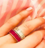 8Ct Emerald Cut Pink Ruby Diamond Half Eternity Bridal Bands 18K White Gold Over