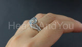 2.3ct Oval Simulated Aquamarine Hidden Halo Pave Bridal Set 14k WhiteGold Plated